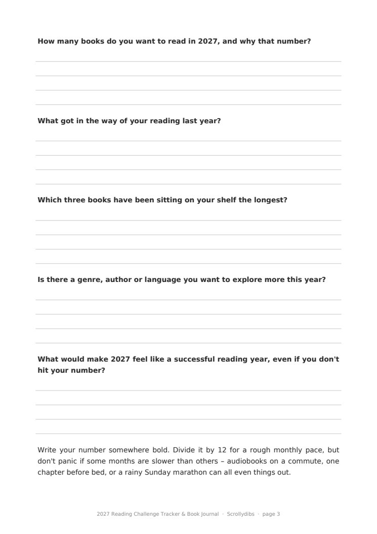 Inside page 2 of 2027 Reading Challenge Tracker & Book Journal