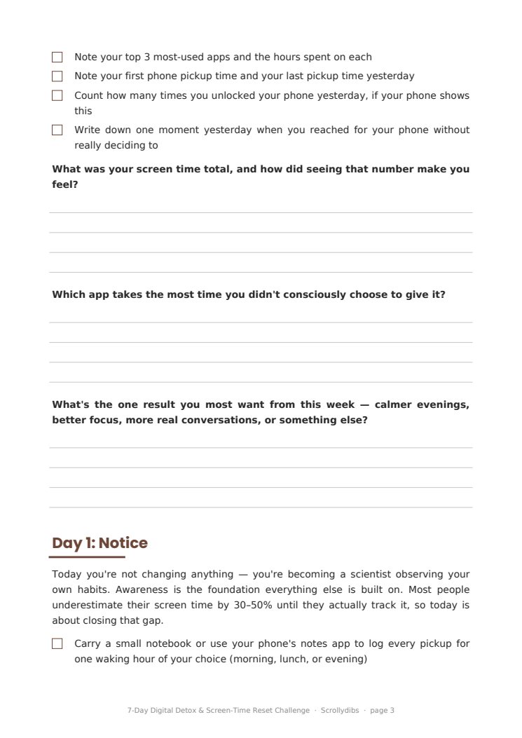 Inside page 2 of 7-Day Digital Detox & Screen-Time Reset Challenge