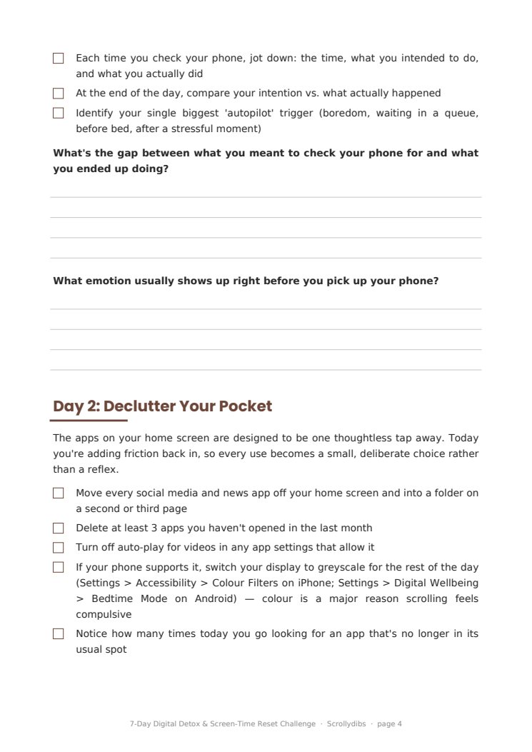 Inside page 3 of 7-Day Digital Detox & Screen-Time Reset Challenge