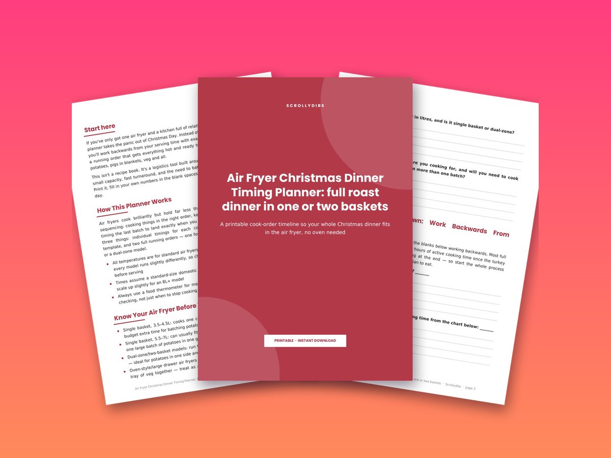 Air Fryer Christmas Dinner Timing Planner: full roast dinner in one or two baskets