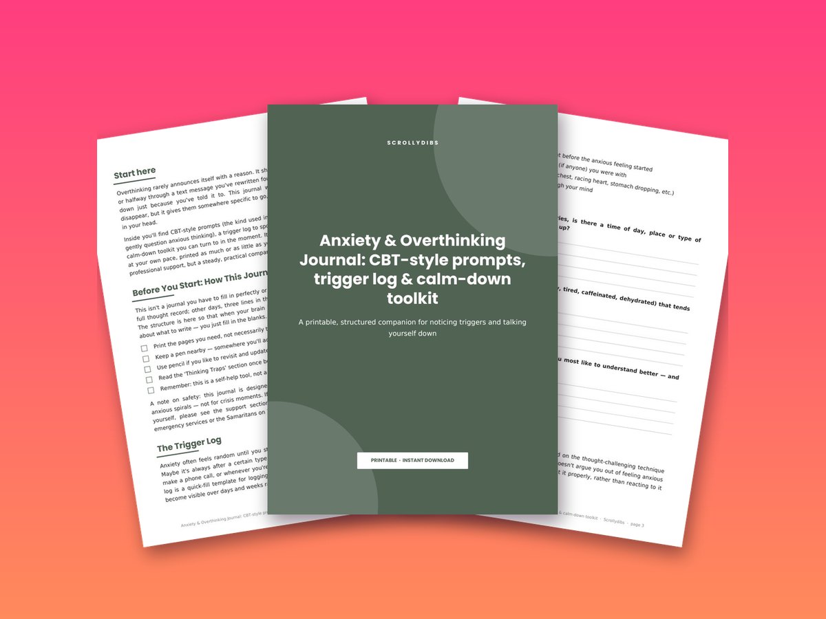 Anxiety & Overthinking Journal: CBT-style prompts, trigger log & calm-down toolkit