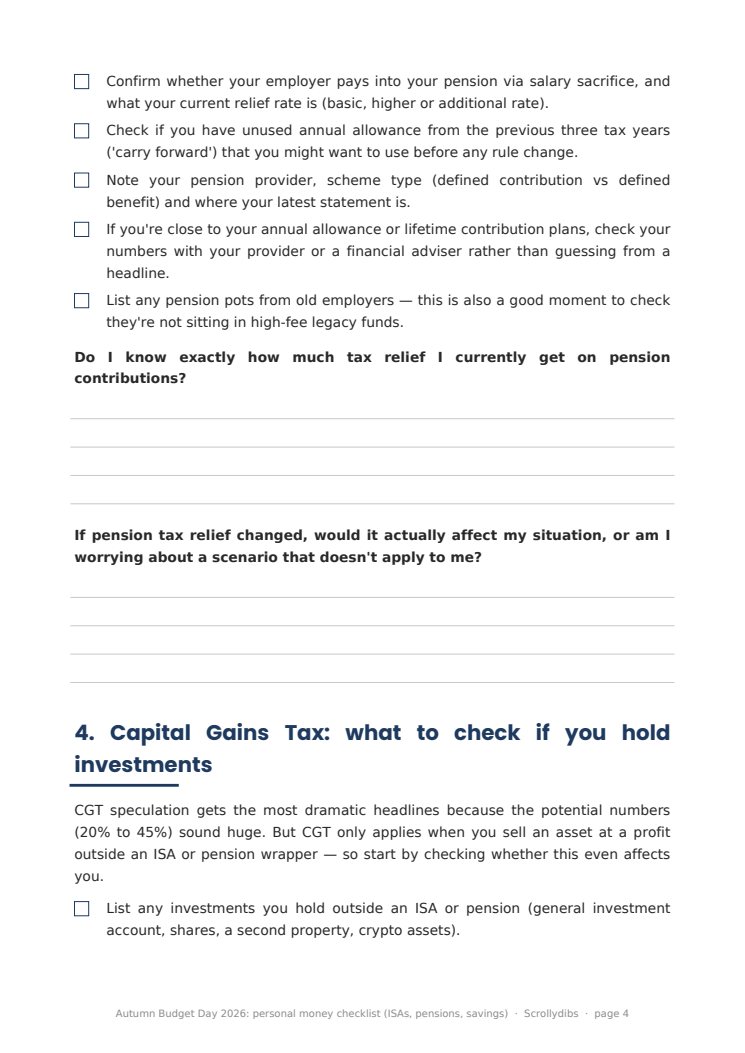 Inside page 3 of Autumn Budget Day 2026: personal money checklist (ISAs, pensions, savings)