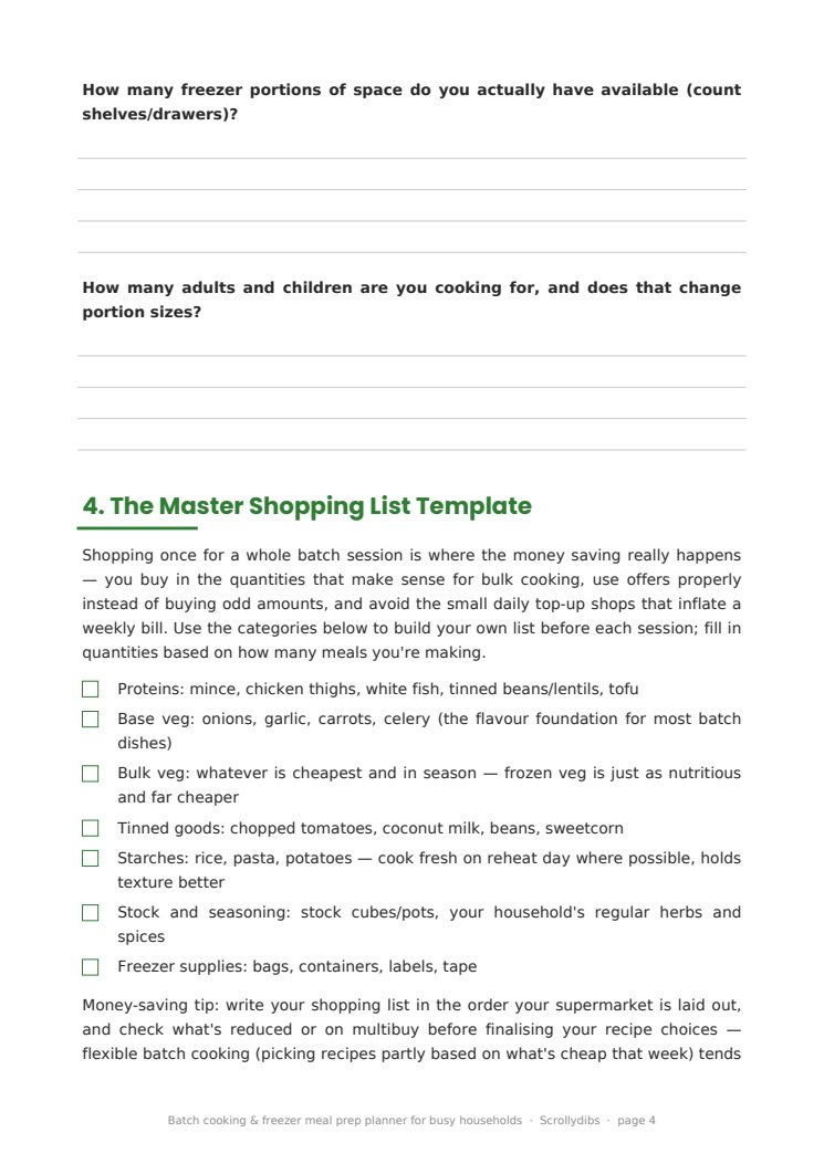 Inside page 3 of Batch cooking & freezer meal prep planner for busy households