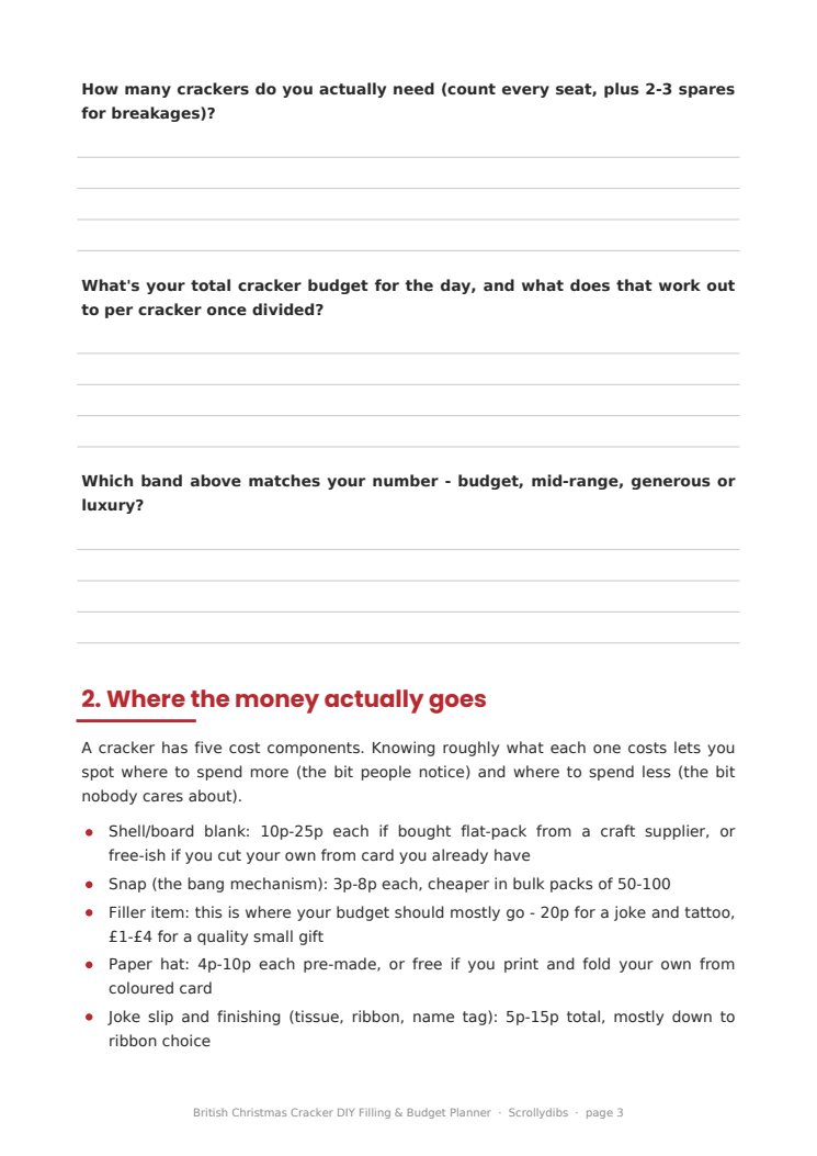 Inside page 2 of British Christmas Cracker DIY Filling & Budget Planner