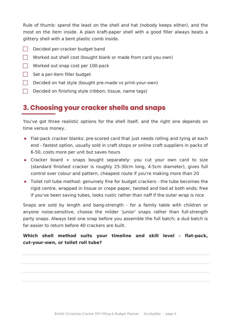 Inside page 3 of British Christmas Cracker DIY Filling & Budget Planner