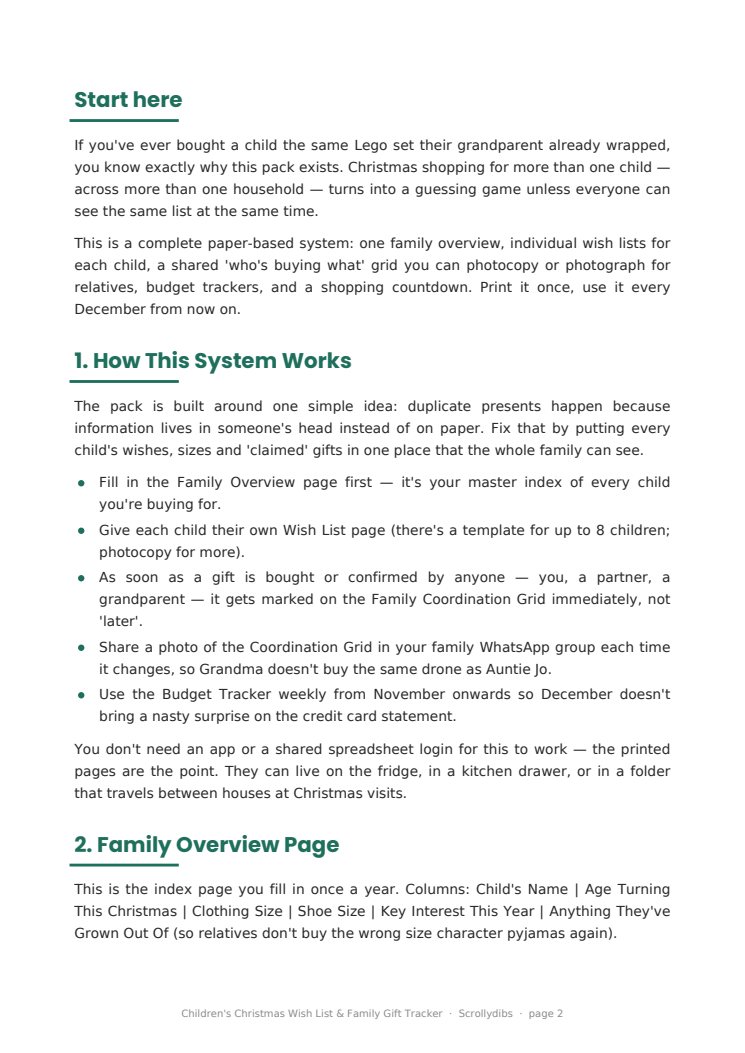 Inside page 1 of Children's Christmas Wish List & Family Gift Tracker