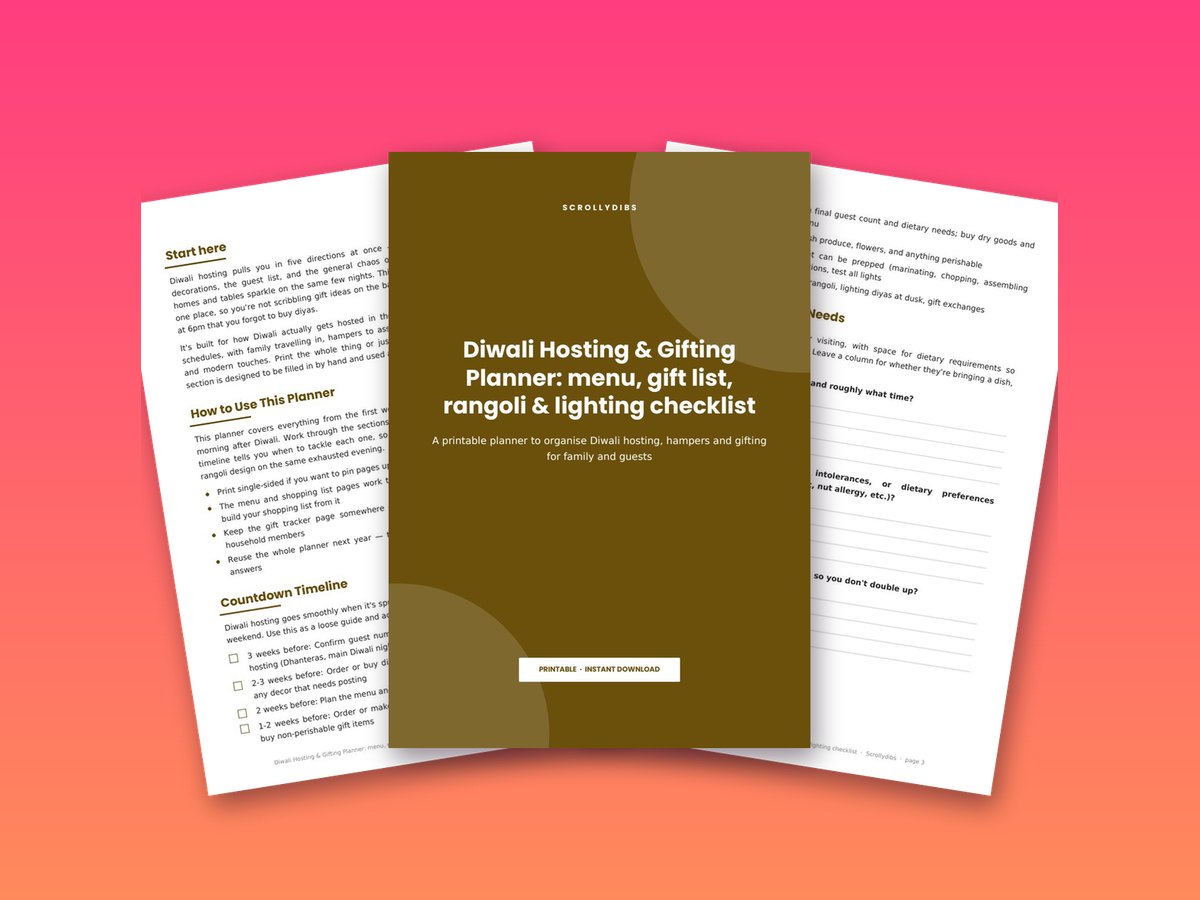 Diwali Hosting & Gifting Planner: menu, gift list, rangoli & lighting checklist