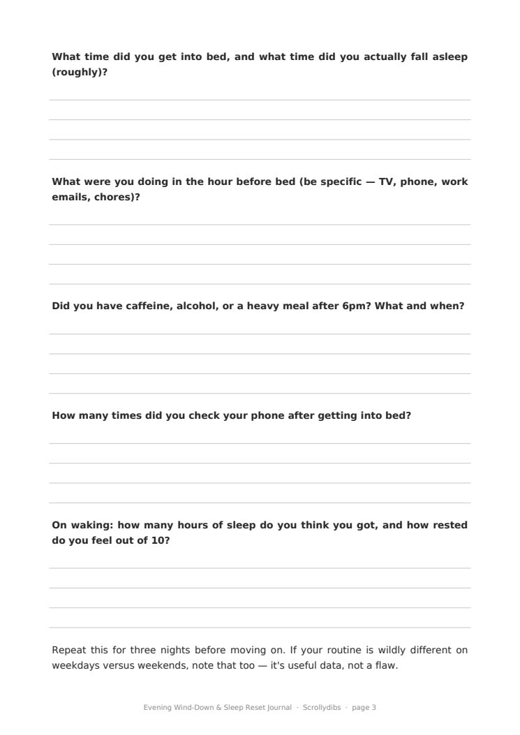 Inside page 2 of Evening Wind-Down & Sleep Reset Journal