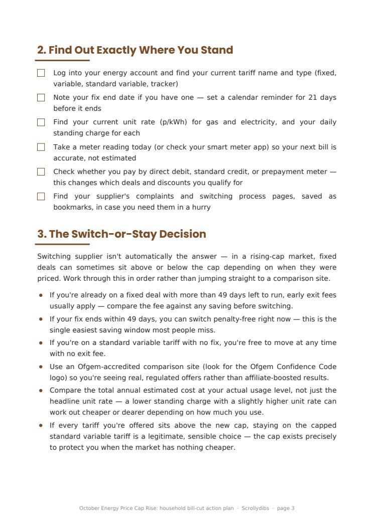 Inside page 2 of October Energy Price Cap Rise: household bill-cut action plan