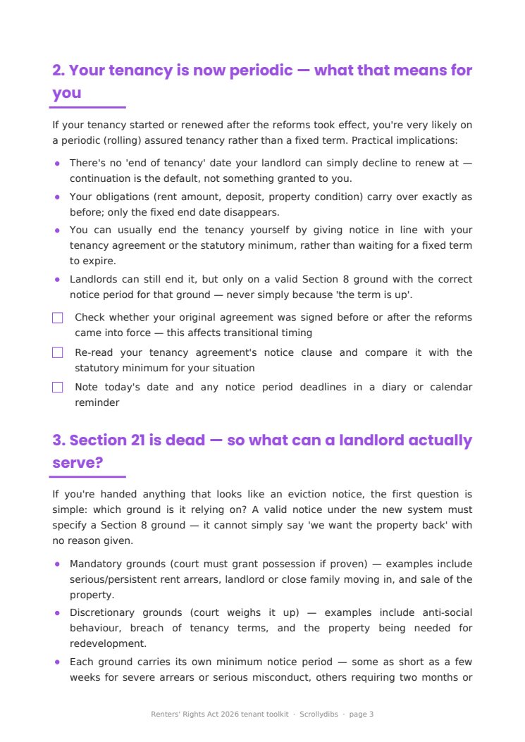 Inside page 2 of Renters' Rights Act 2026 tenant toolkit