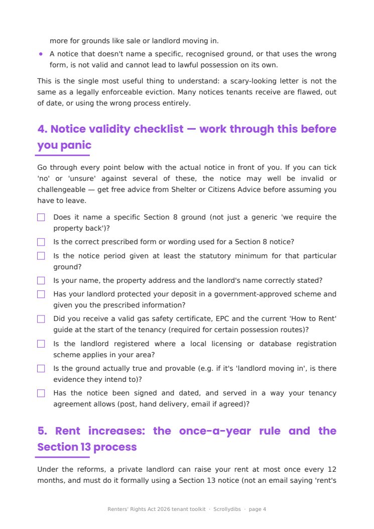Inside page 3 of Renters' Rights Act 2026 tenant toolkit