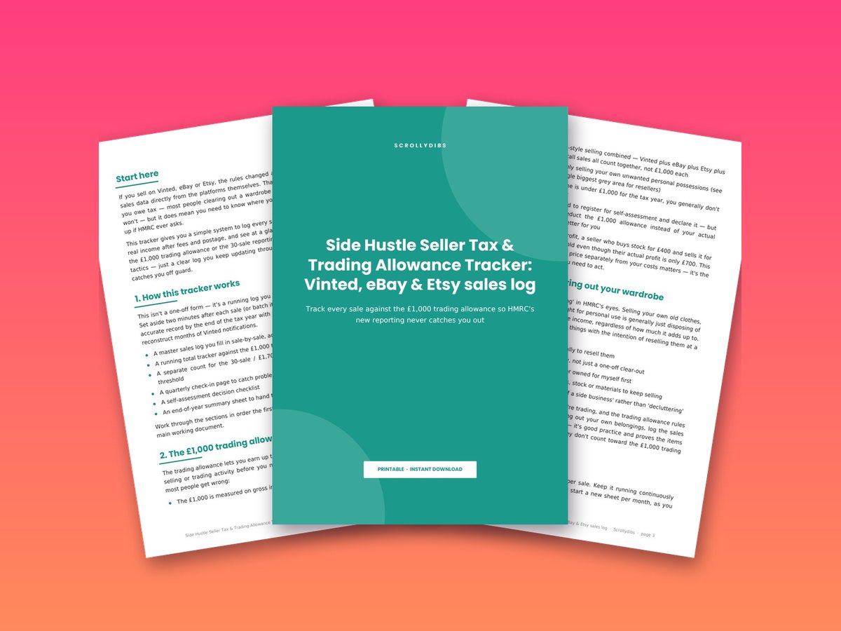 Side Hustle Seller Tax & Trading Allowance Tracker: Vinted, eBay & Etsy sales log