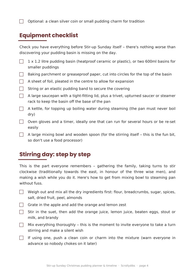 Inside page 3 of Stir-up Sunday Christmas pudding planner & timeline