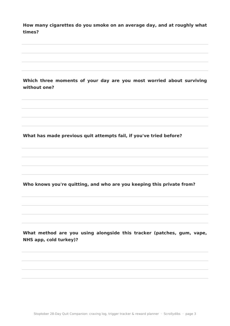 Inside page 2 of Stoptober 28-Day Quit Companion: craving log, trigger tracker & reward planner